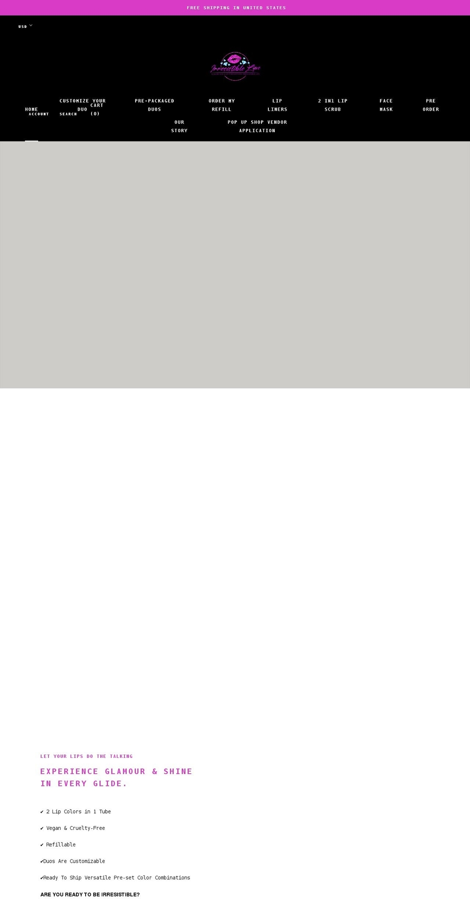 shopirresistiblelips.com shopify website screenshot