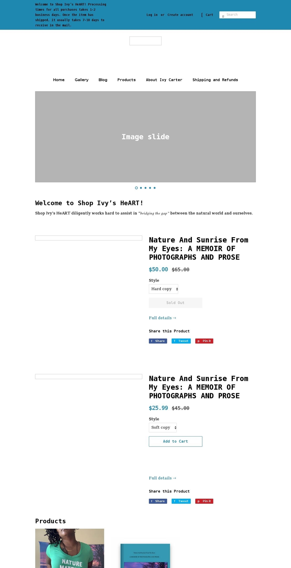 shopivysheart.com shopify website screenshot