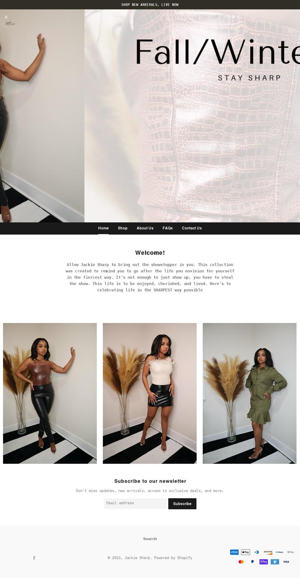 shopjackiesharp.com shopify website screenshot