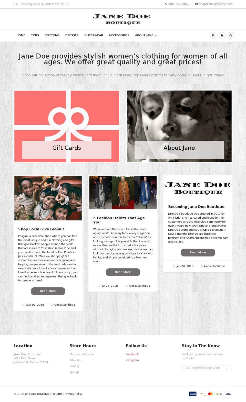 shopjanedoe.com shopify website screenshot