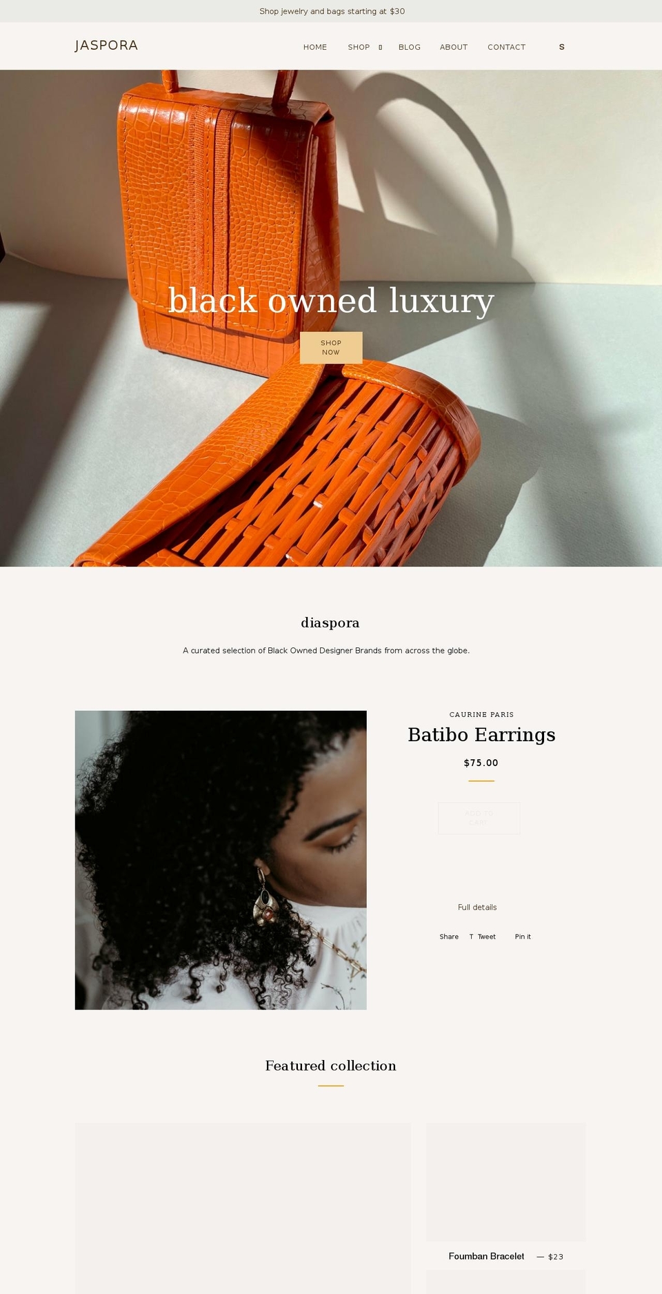 shopjaspora.com shopify website screenshot