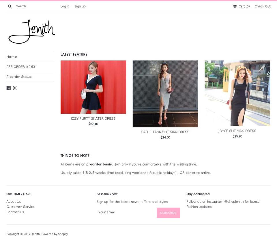 shopjenith.com shopify website screenshot