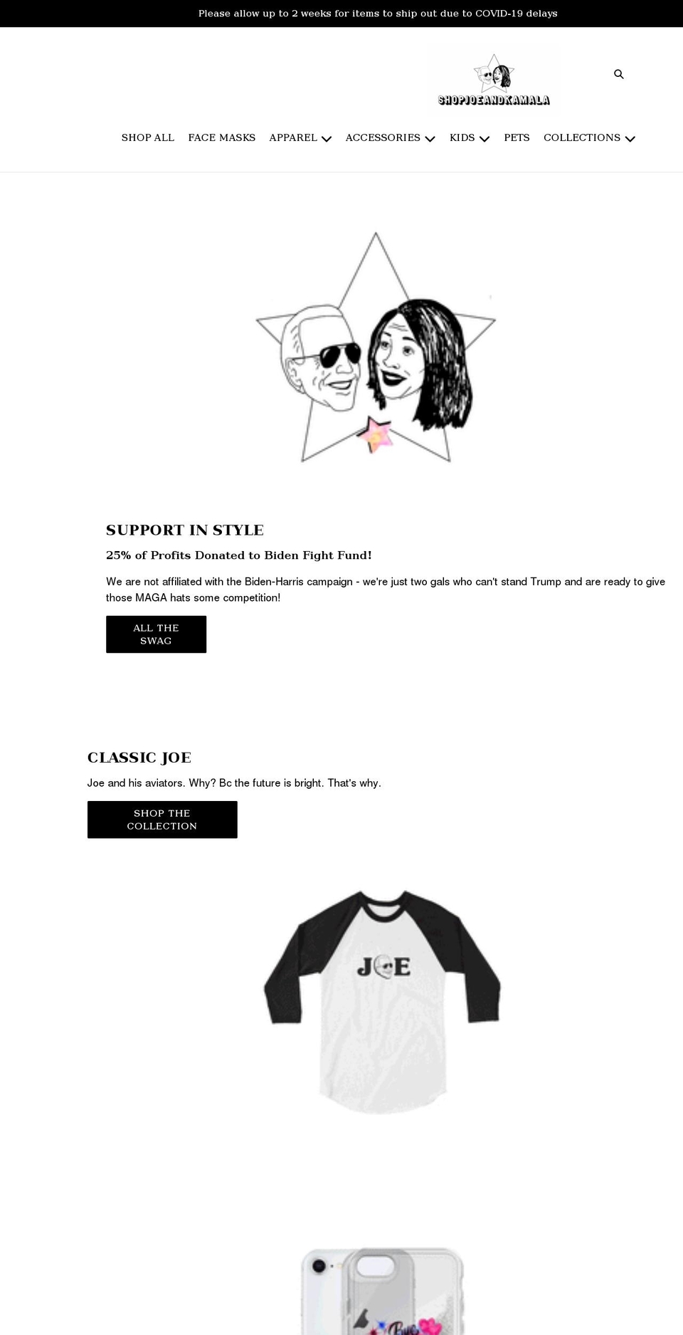 shopjoeandkamala.com shopify website screenshot