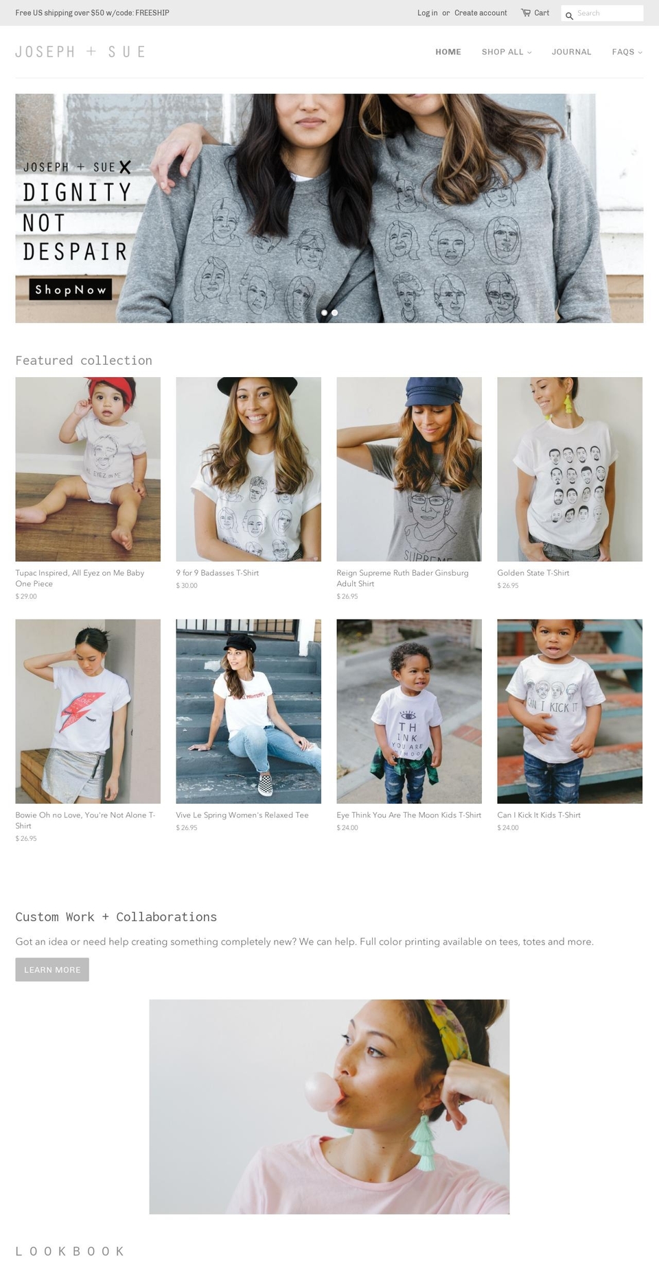 shopjoeandsue.com — Shopify storefront screenshot