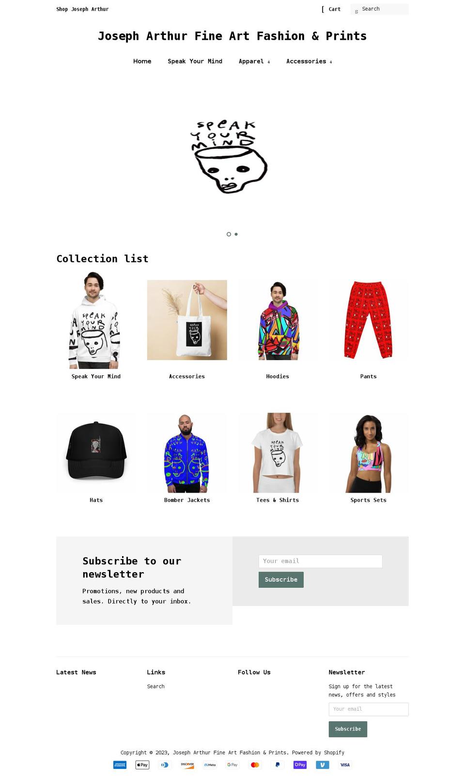 shopjosepharthur.com shopify website screenshot
