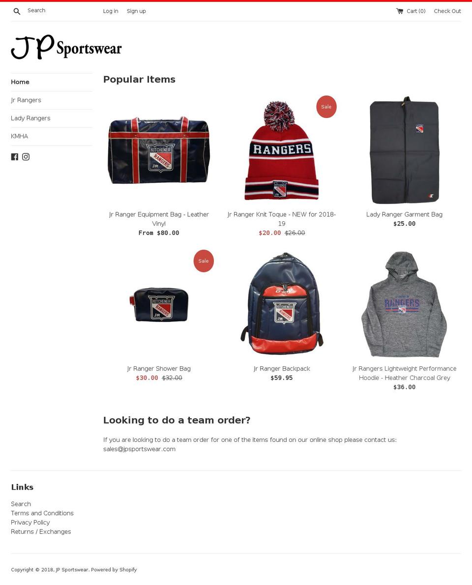 shopjpsportswear.com — Shopify storefront screenshot