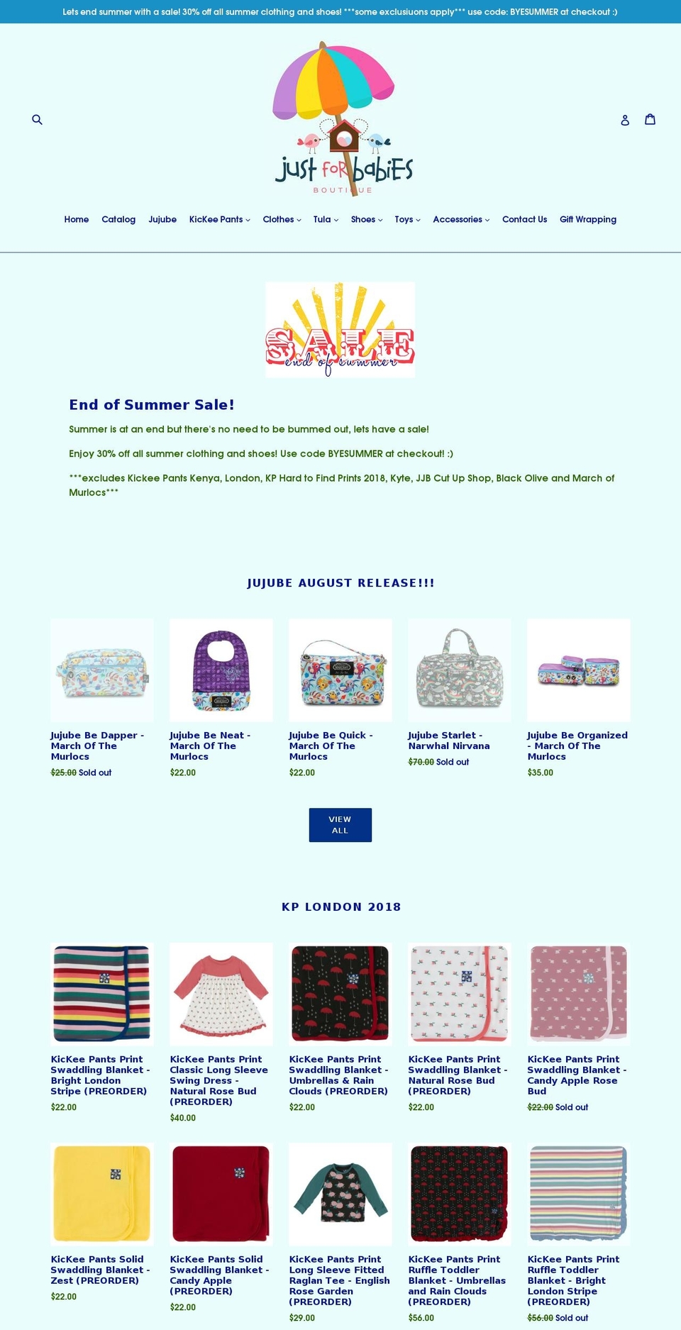 shopjustforbabies.com shopify website screenshot