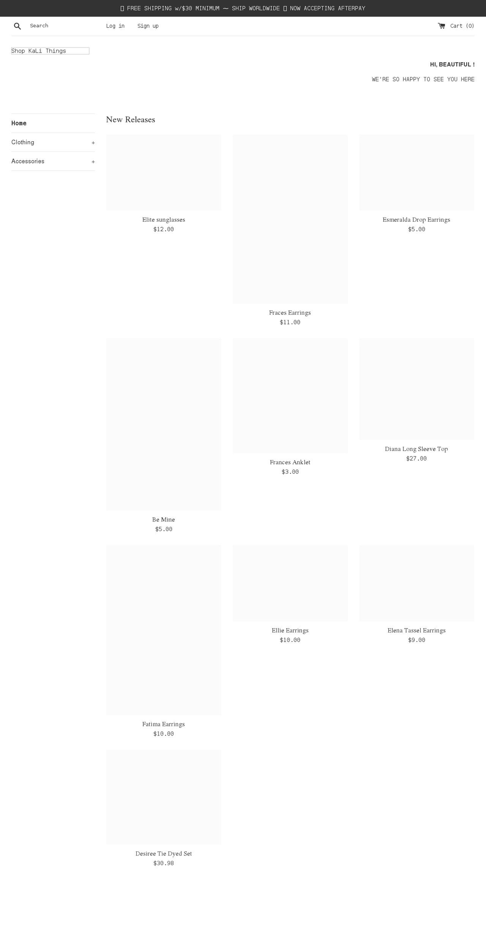 shopkalithings.com shopify website screenshot