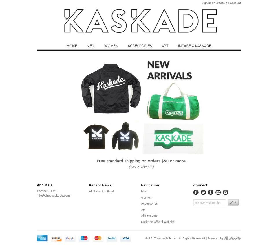 shopkaskade.com shopify website screenshot