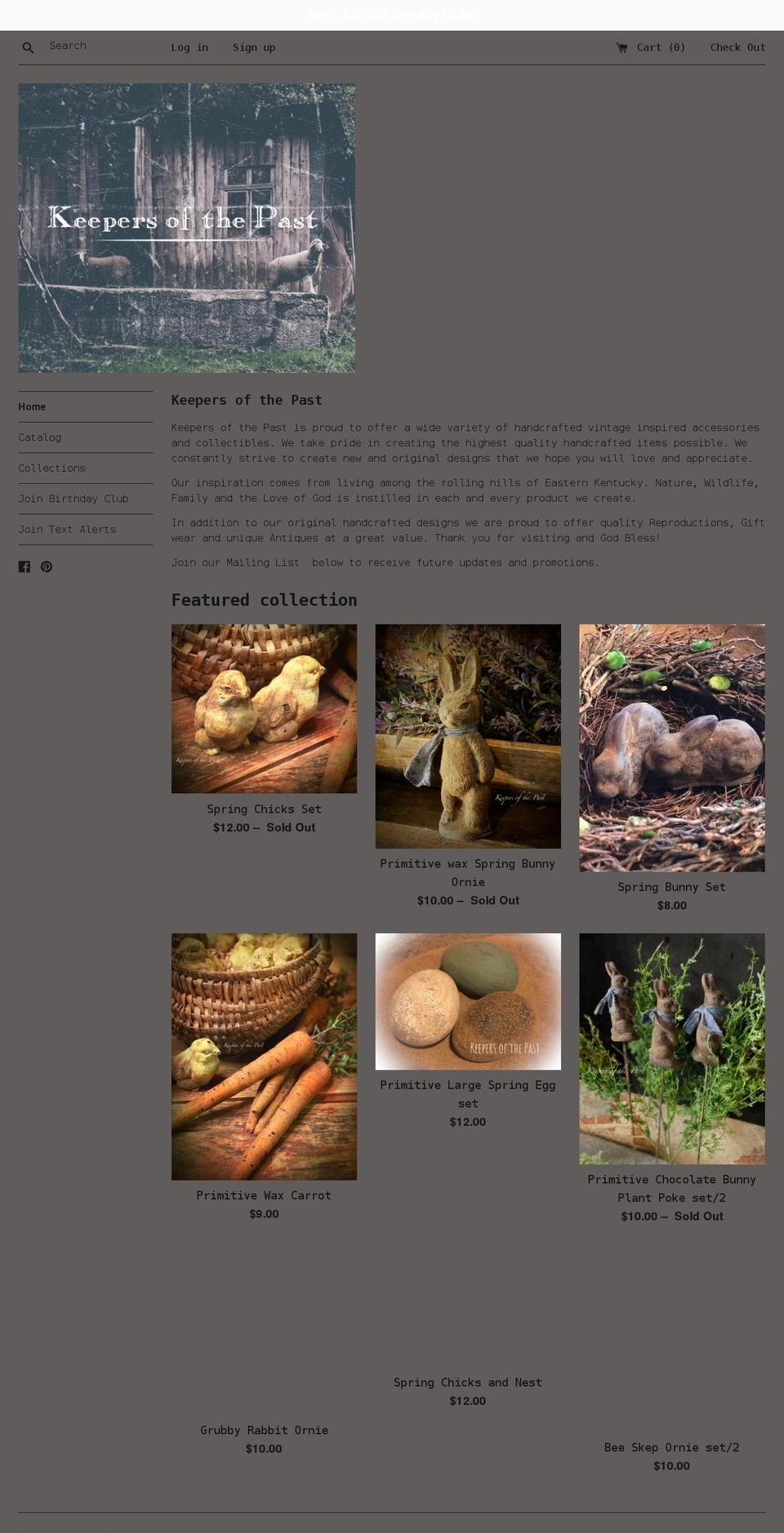 shopkeepersofthepast.com shopify website screenshot