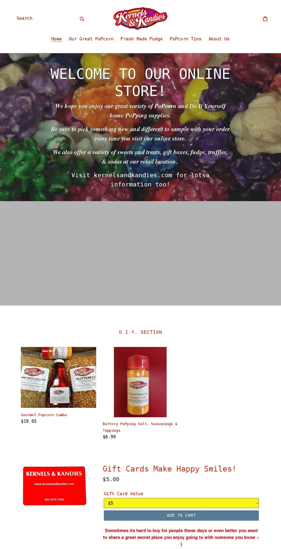 shopkernelsandkandies.com shopify website screenshot