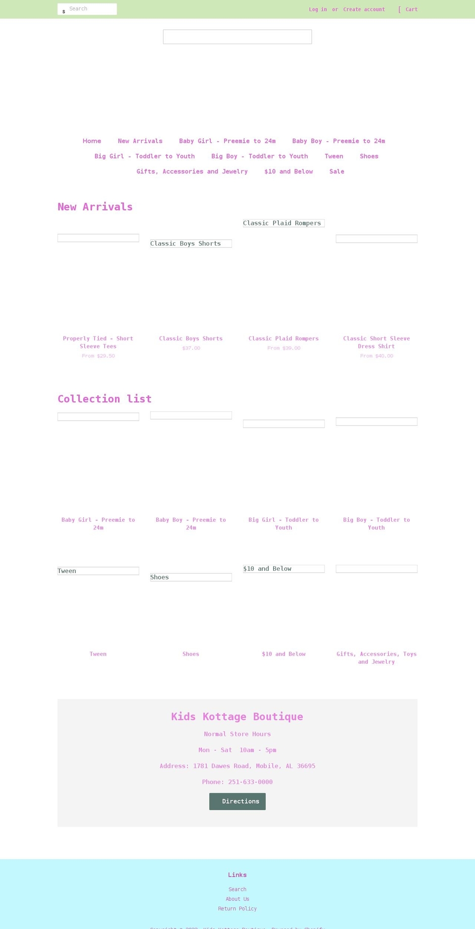 shopkidskottage.com shopify website screenshot