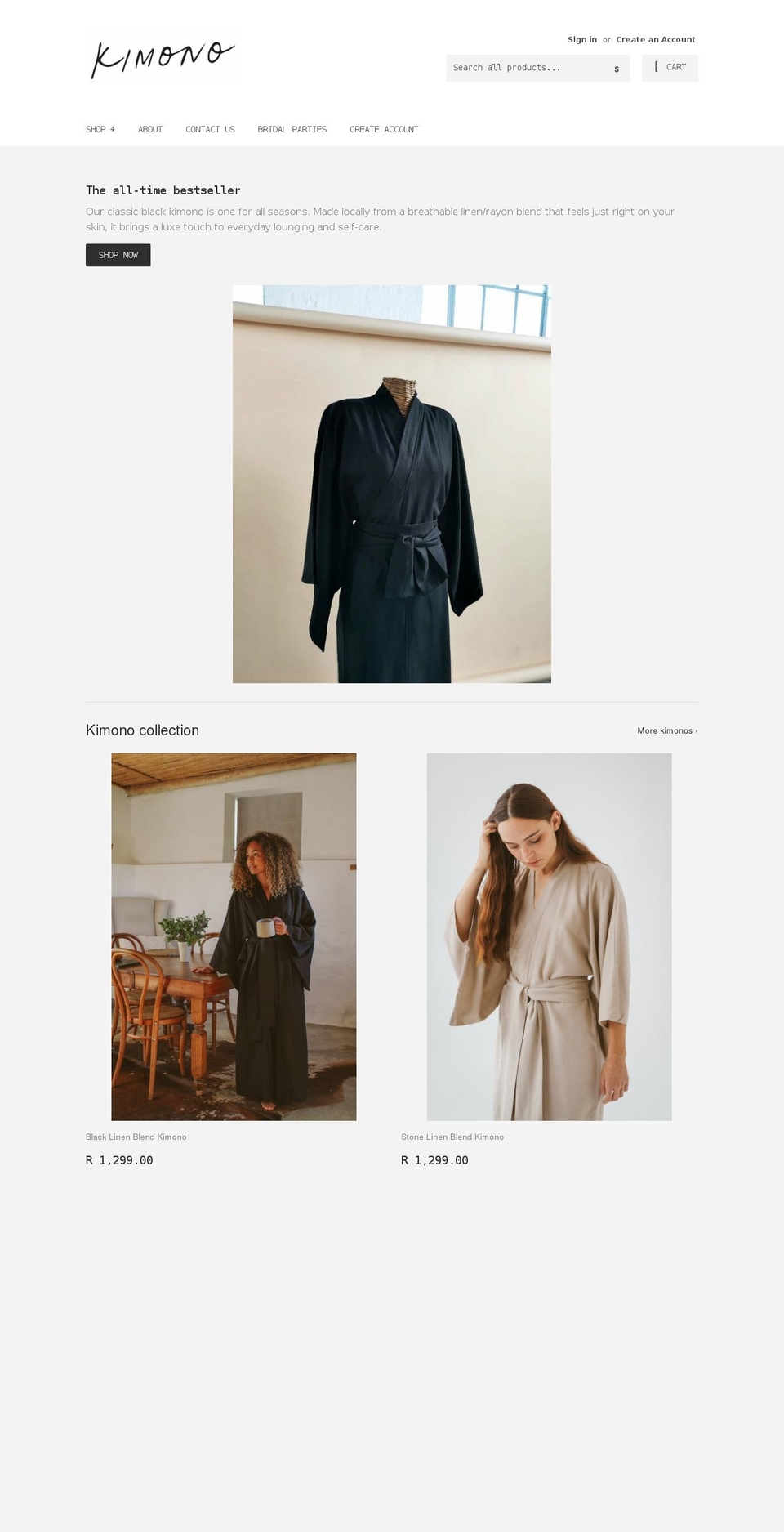 shopkimono.co.za shopify website screenshot