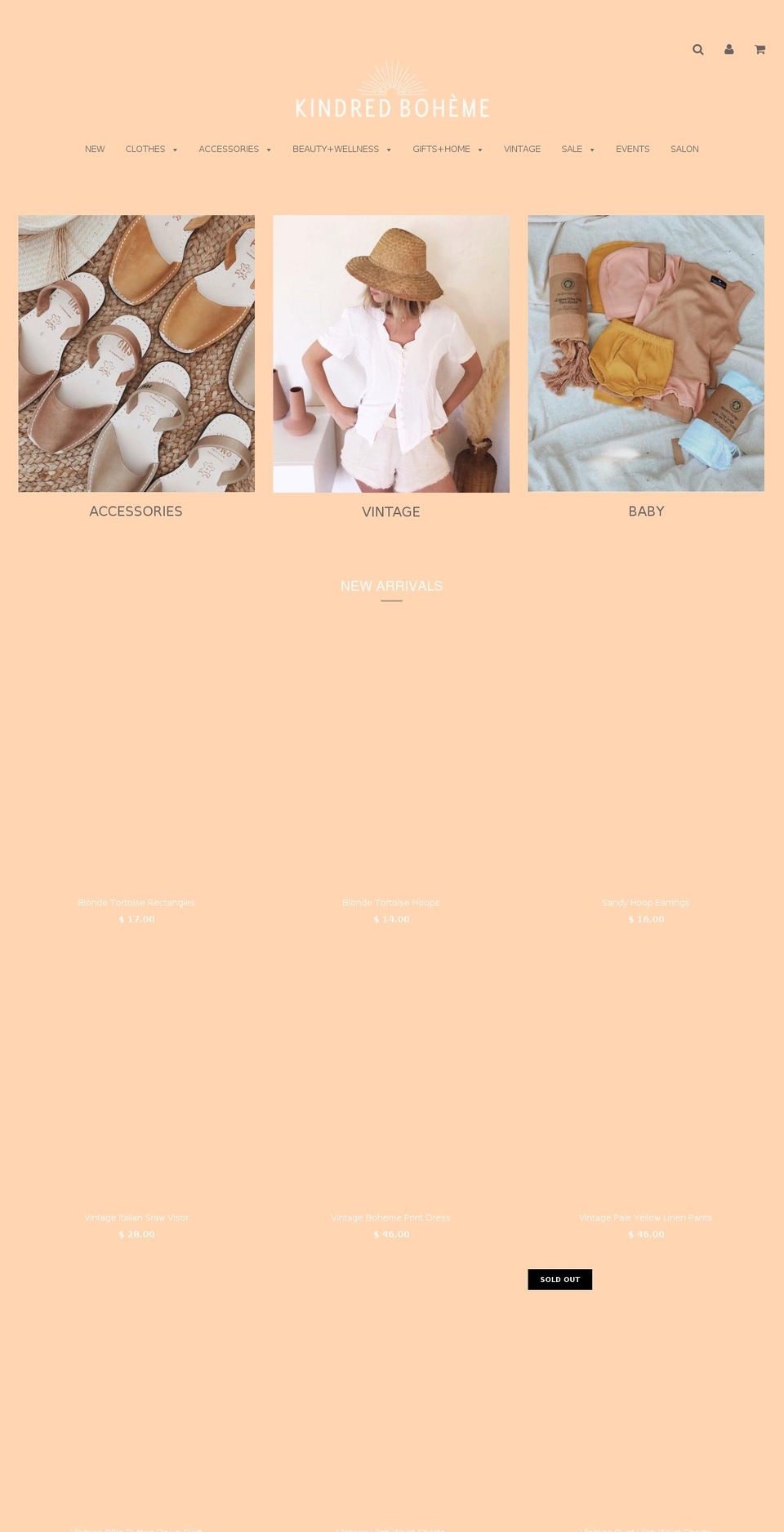 shopkindredboheme.com shopify website screenshot
