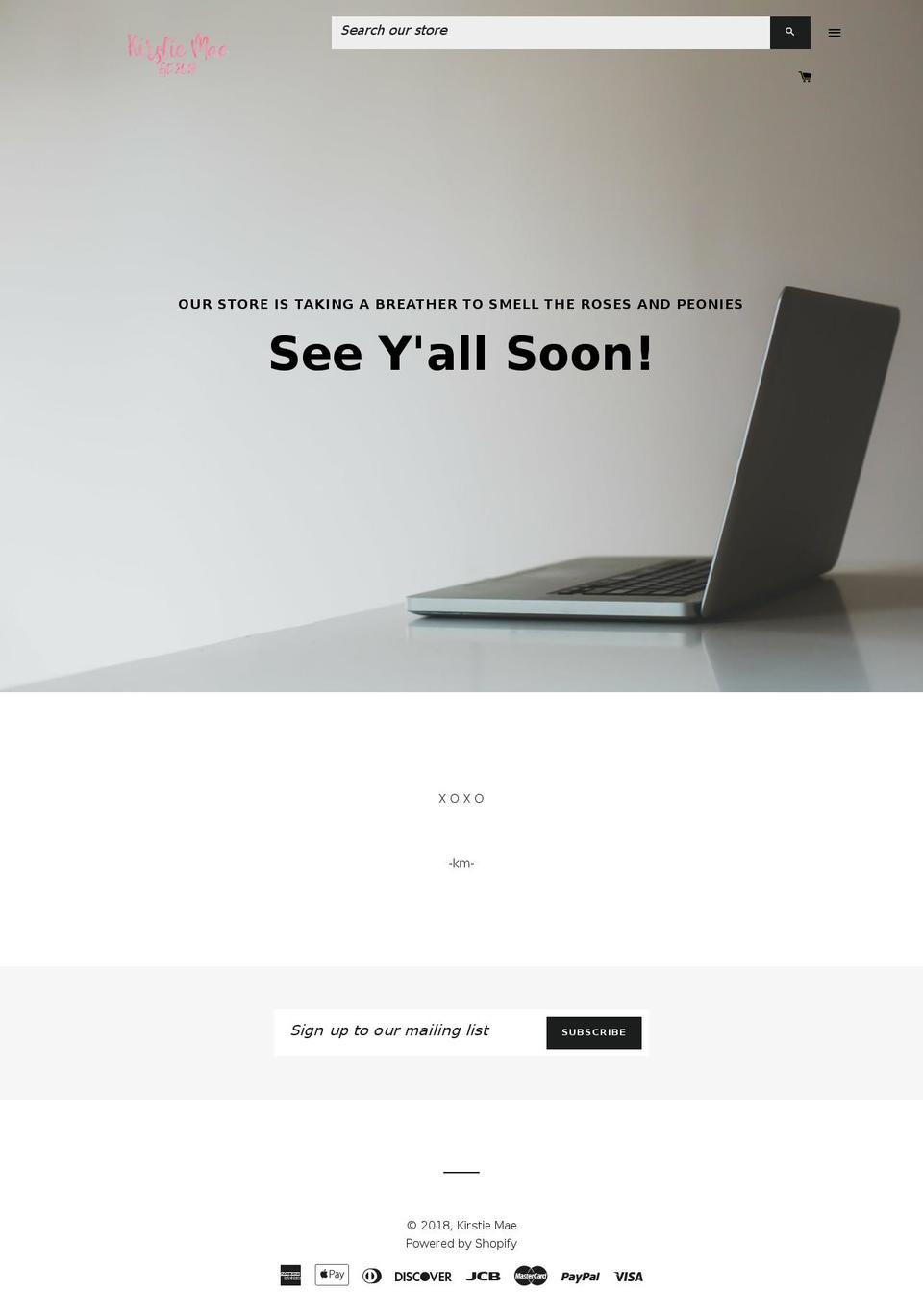 shopkirstiemae.com — Shopify storefront screenshot