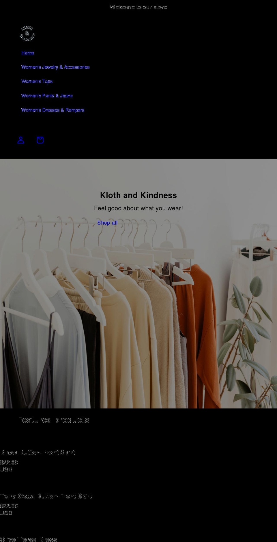 shopklothandkindess.com shopify website screenshot