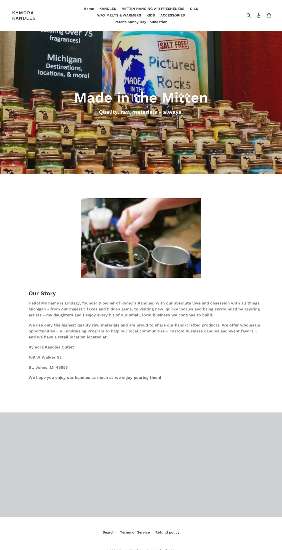 shopkymorakandles.com shopify website screenshot