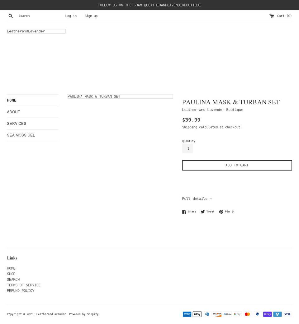 shopleatherandlavender.com shopify website screenshot