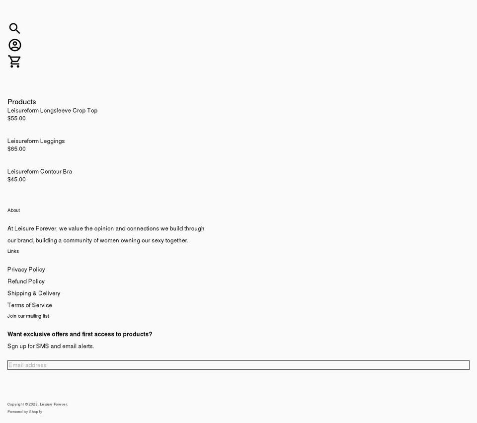 shopleisureforever.com shopify website screenshot