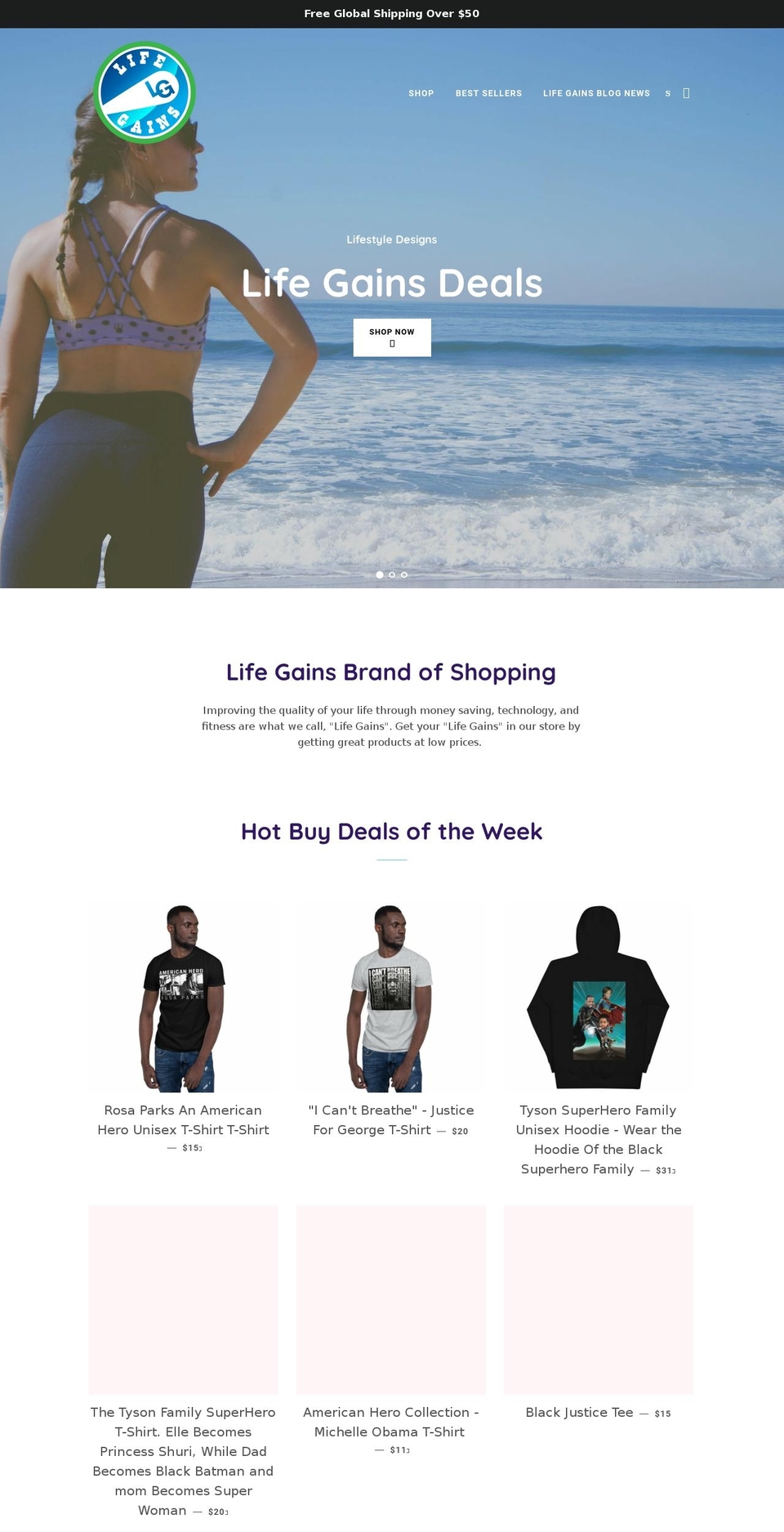 shoplifegains.com shopify website screenshot