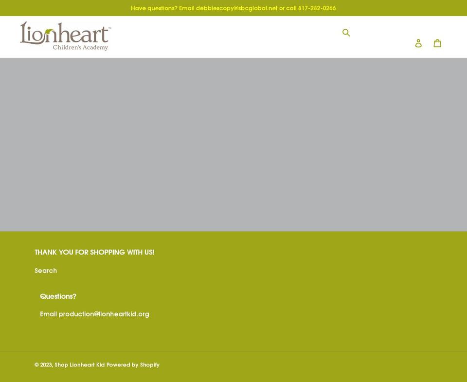 shoplionheartkid.org shopify website screenshot