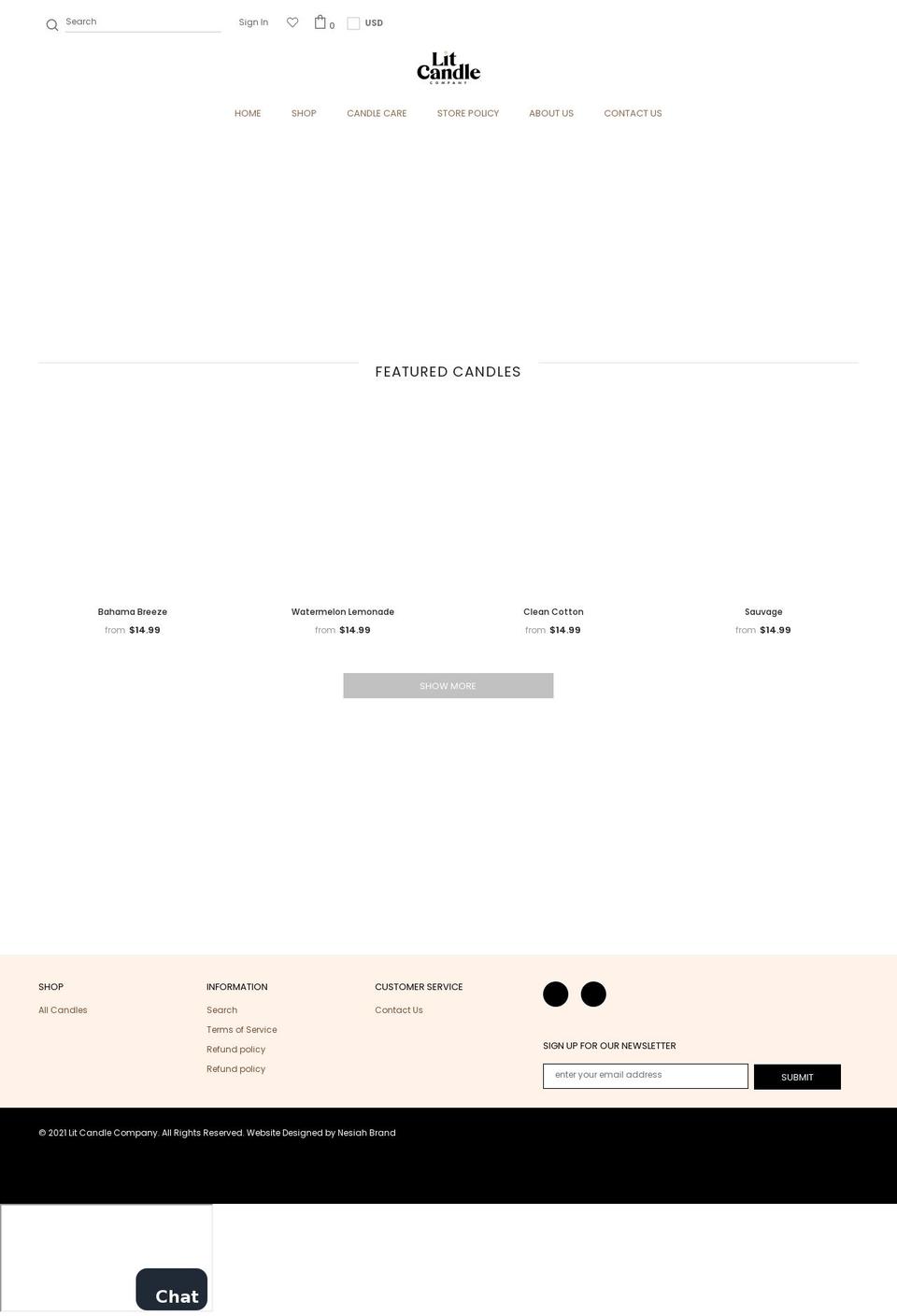 shoplitcandle.com shopify website screenshot