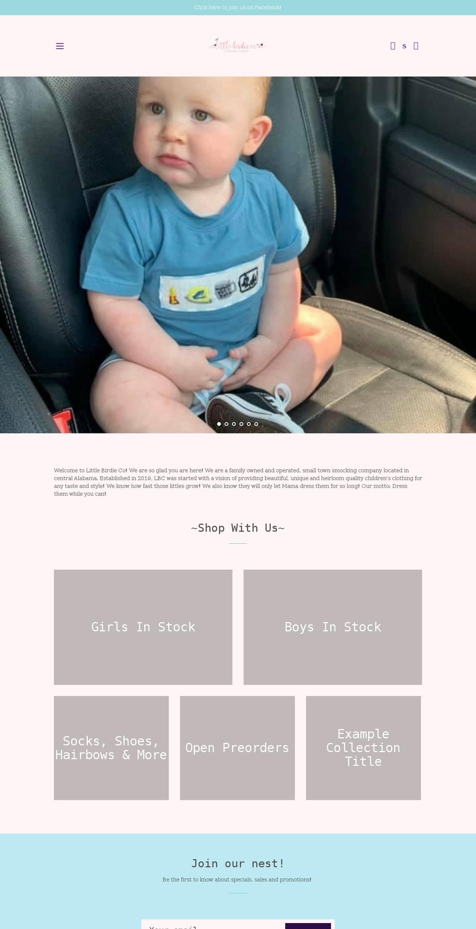 shoplittlebirdieco.com shopify website screenshot