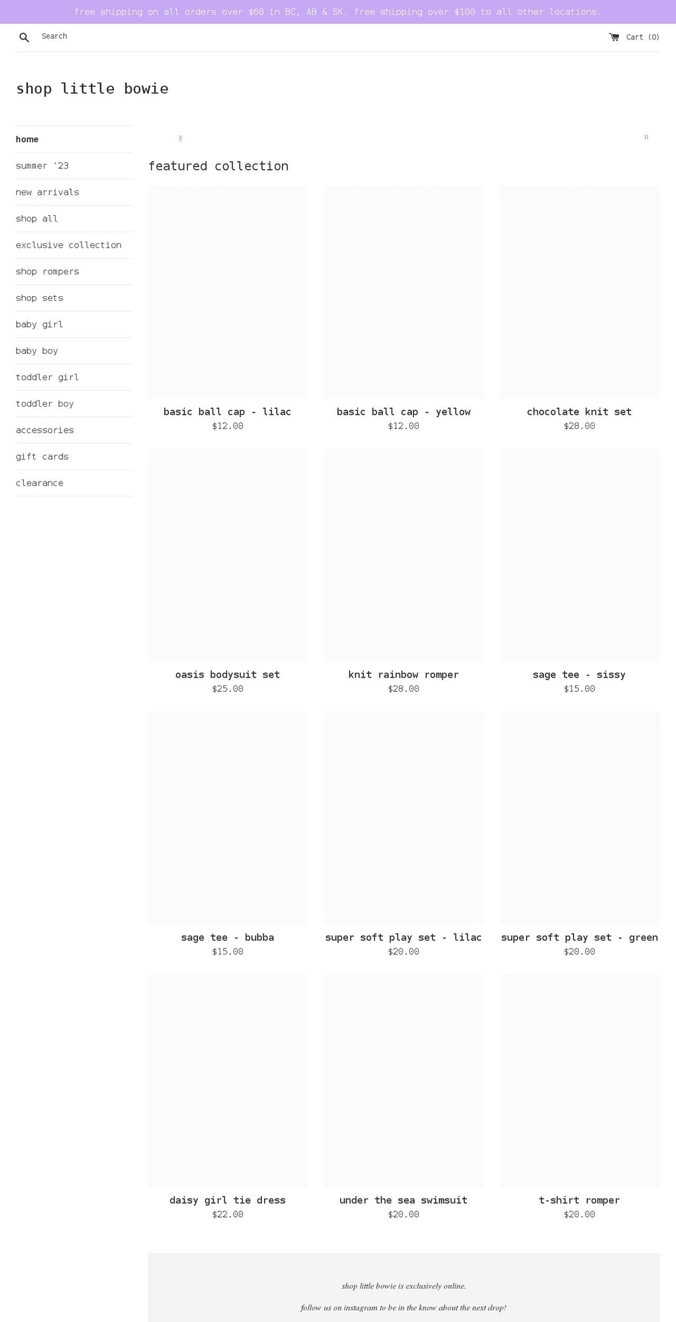 shoplittlebowie.com shopify website screenshot