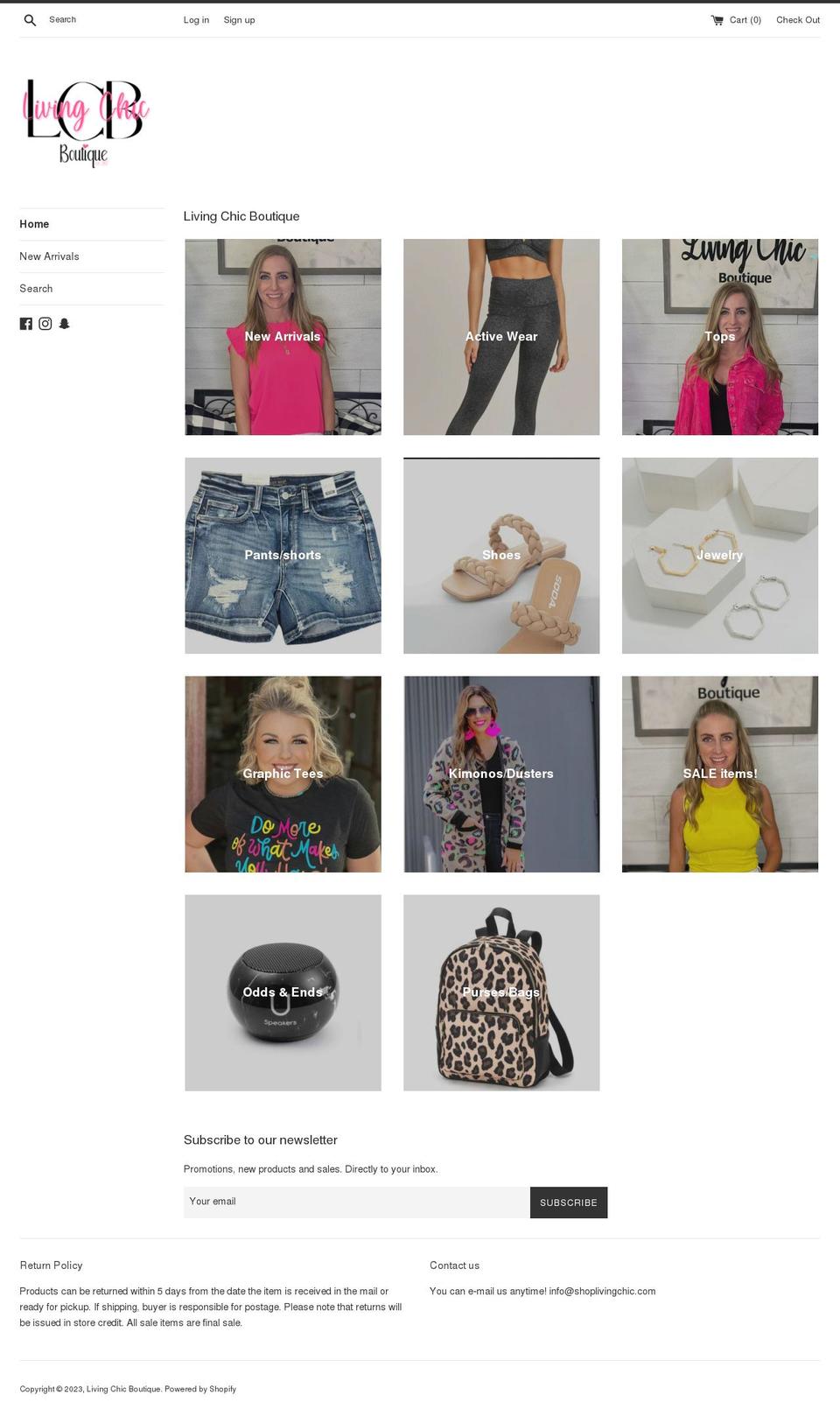 shoplivingchic.com shopify website screenshot