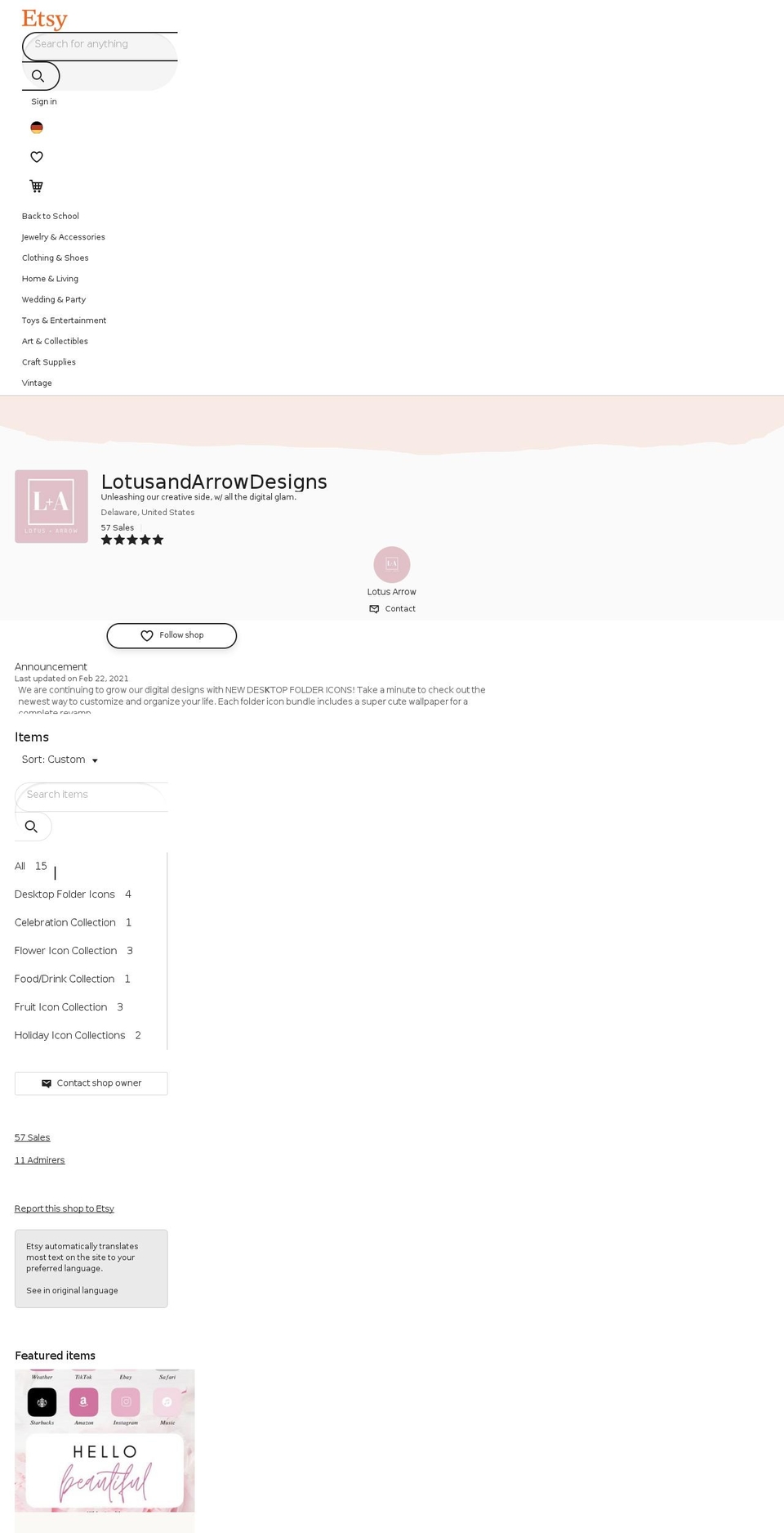 shoplotusandarrow.com — Shopify storefront screenshot