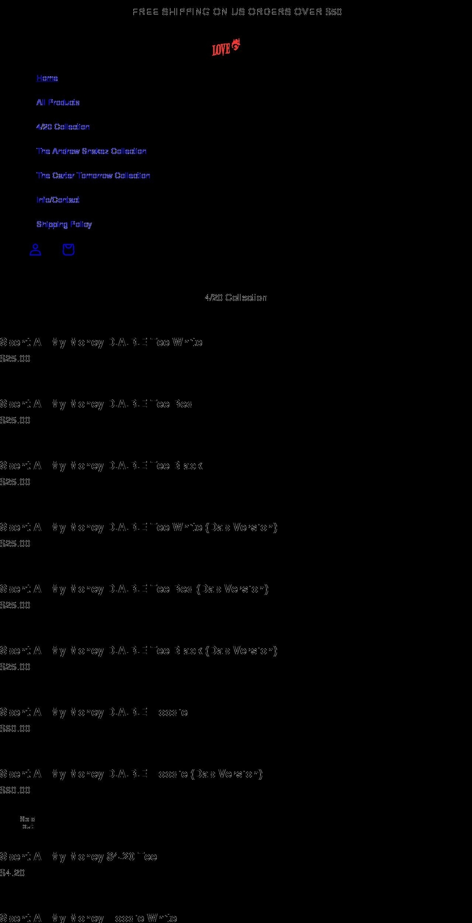 shoploveandhate.com shopify website screenshot