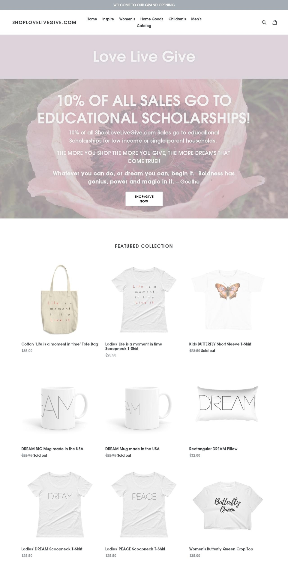 shoplovelivegive.com — Shopify storefront screenshot