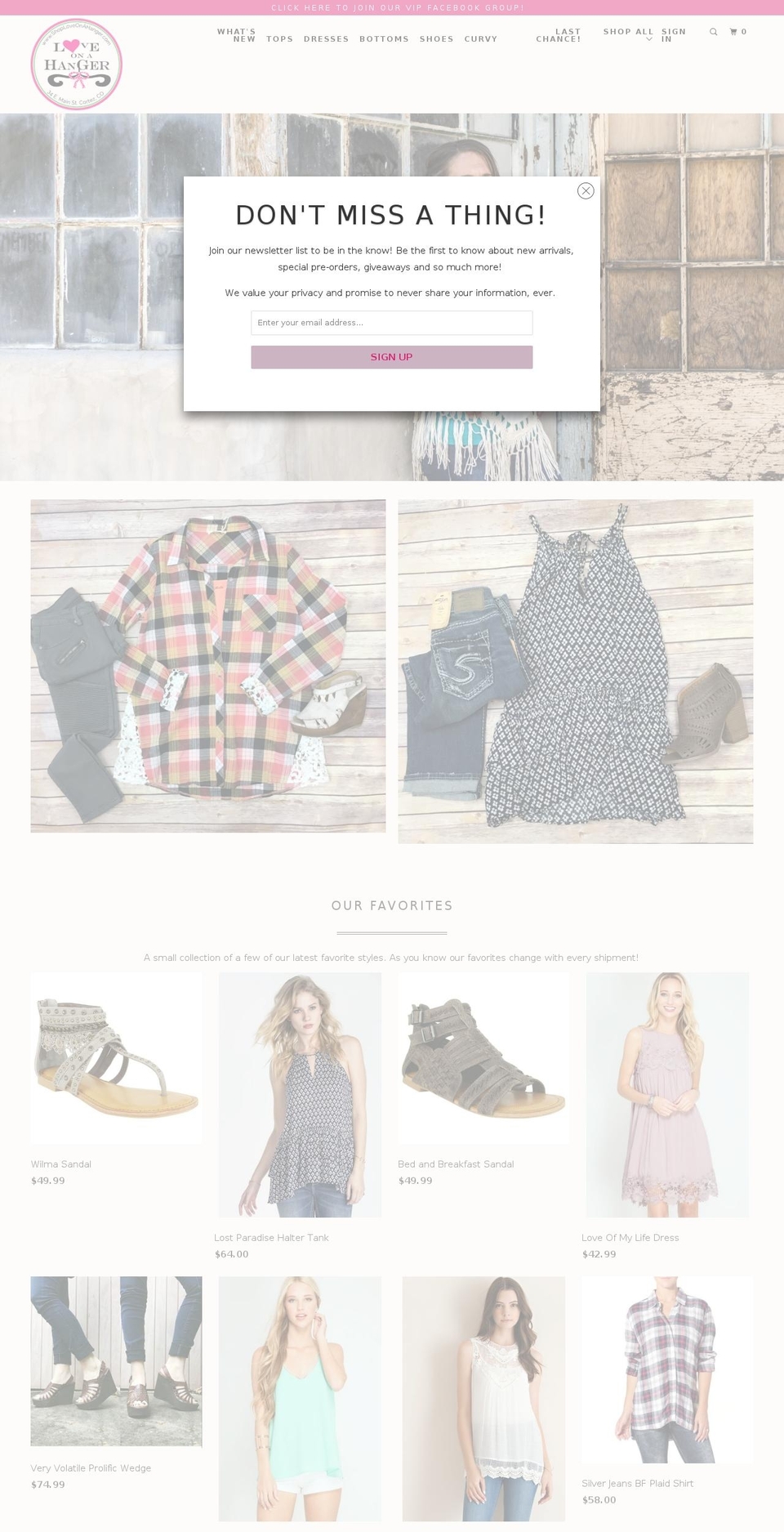 shoploveonahanger.com shopify website screenshot