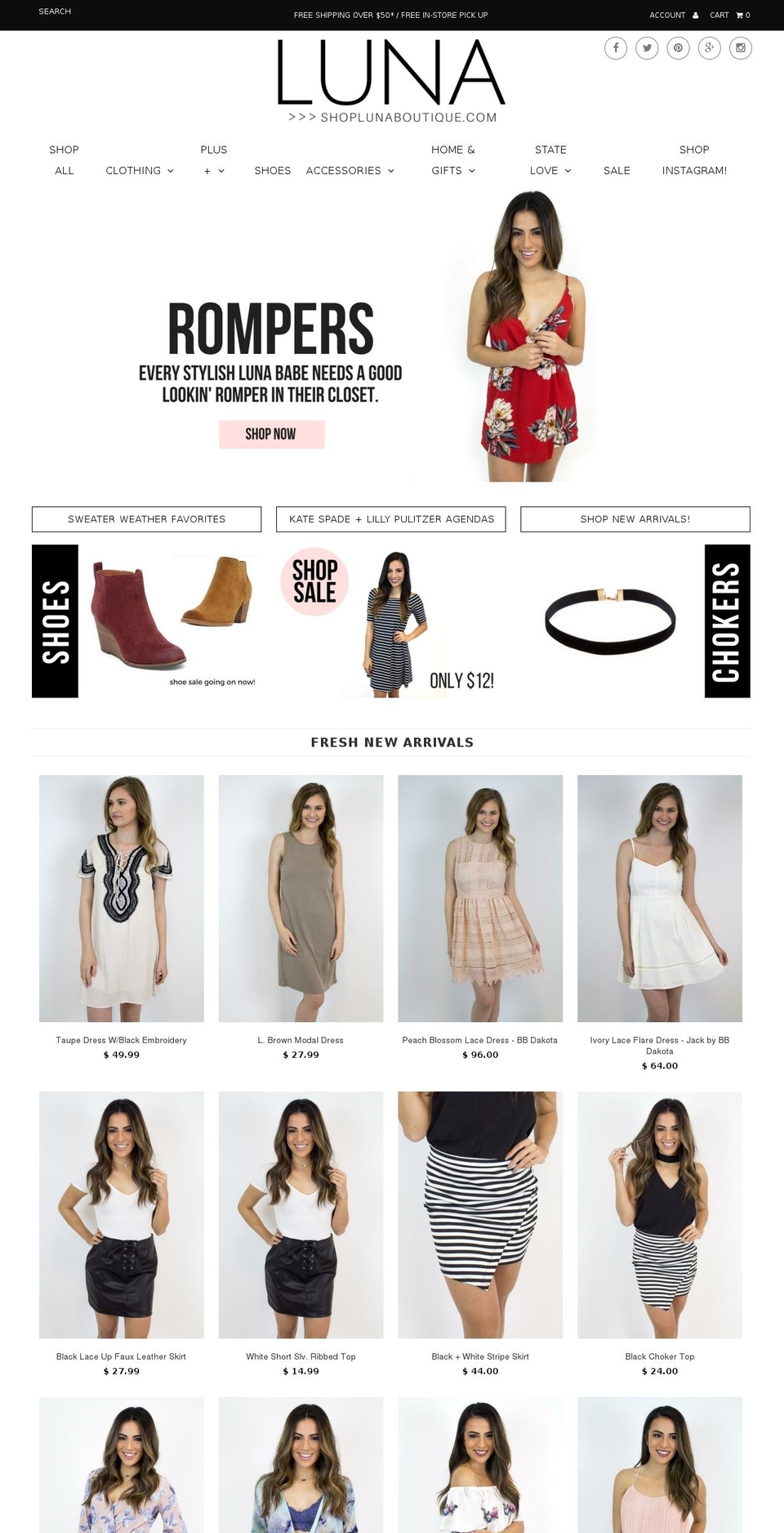 shoplunaboutique.net shopify website screenshot