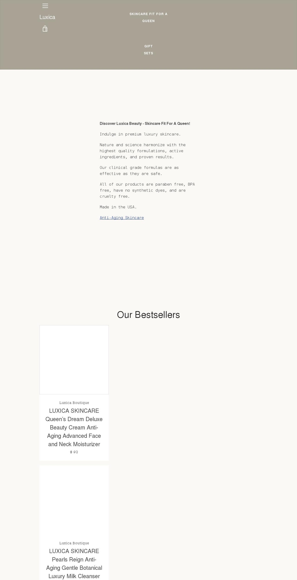 shopluxica.com shopify website screenshot