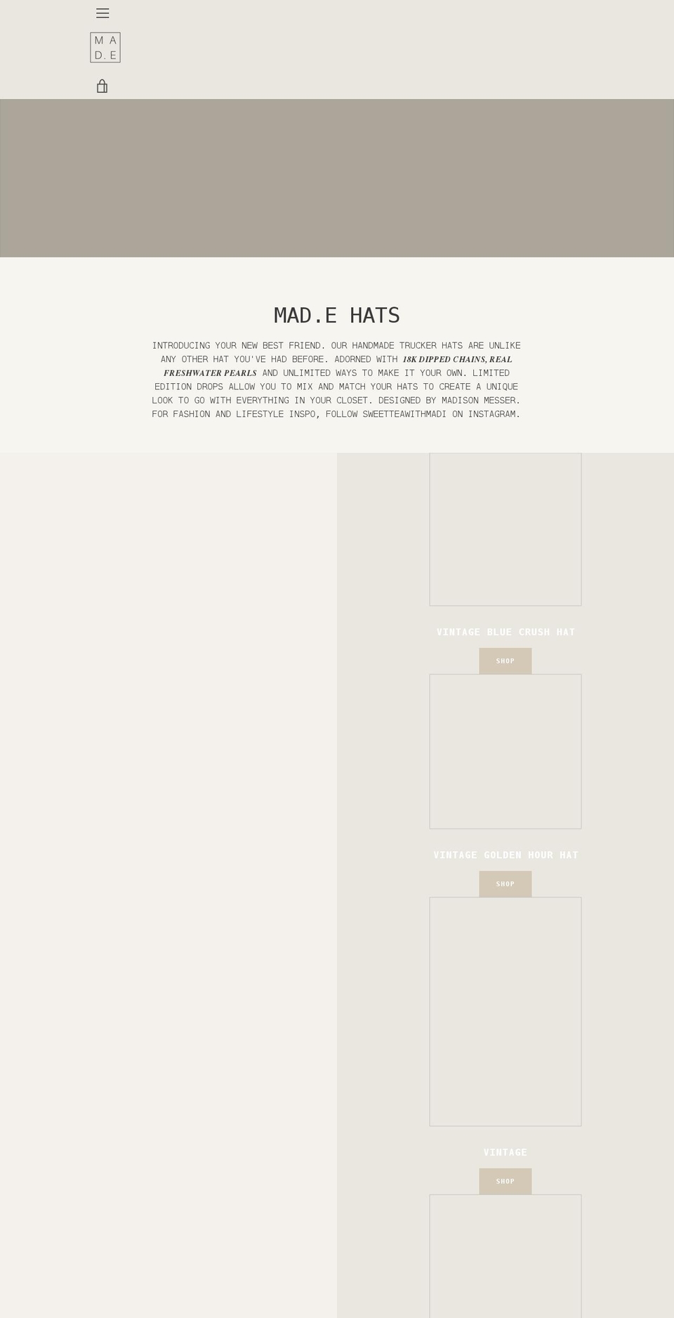 shopmadehats.com shopify website screenshot