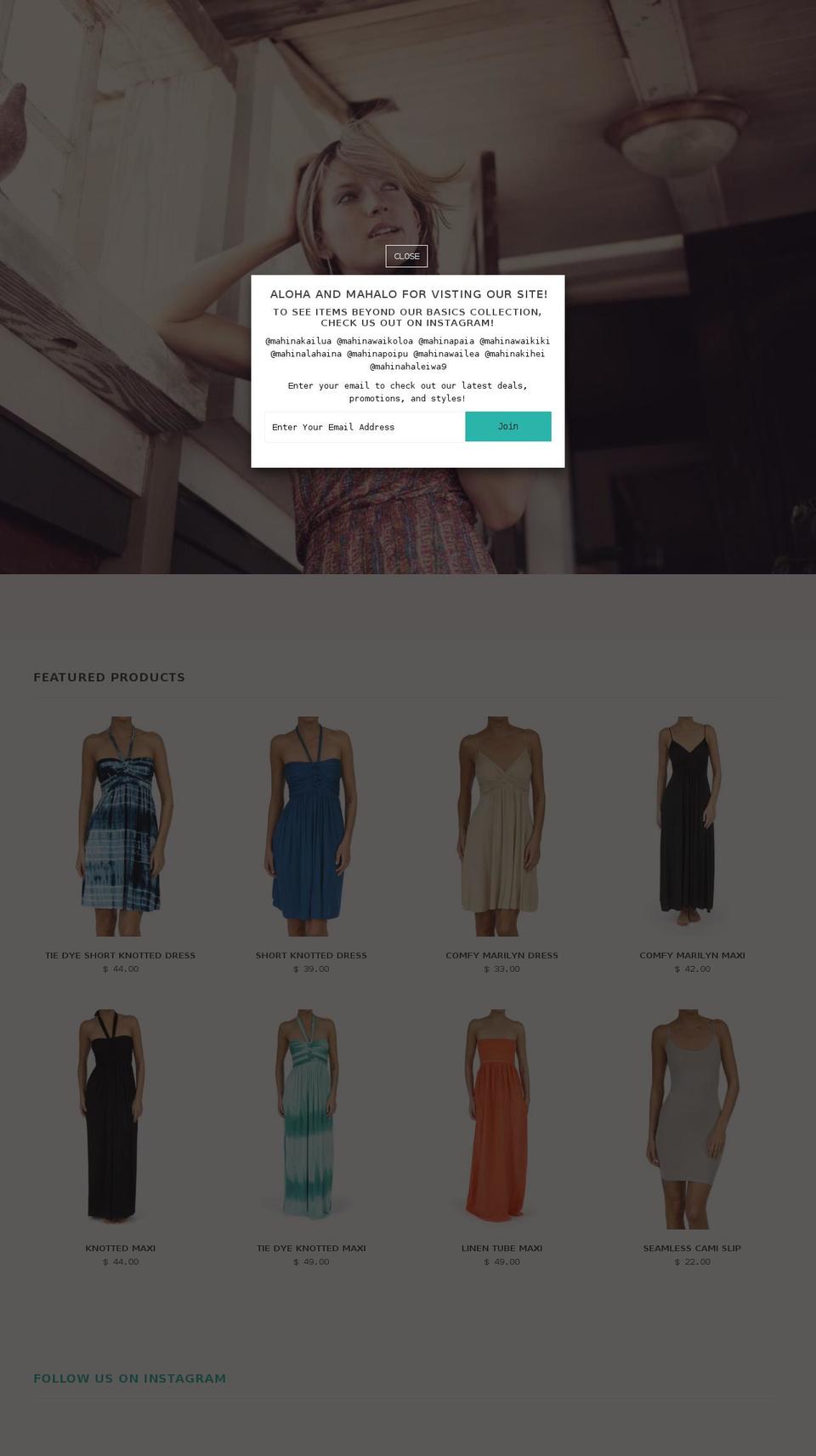 shopmahina.com shopify website screenshot