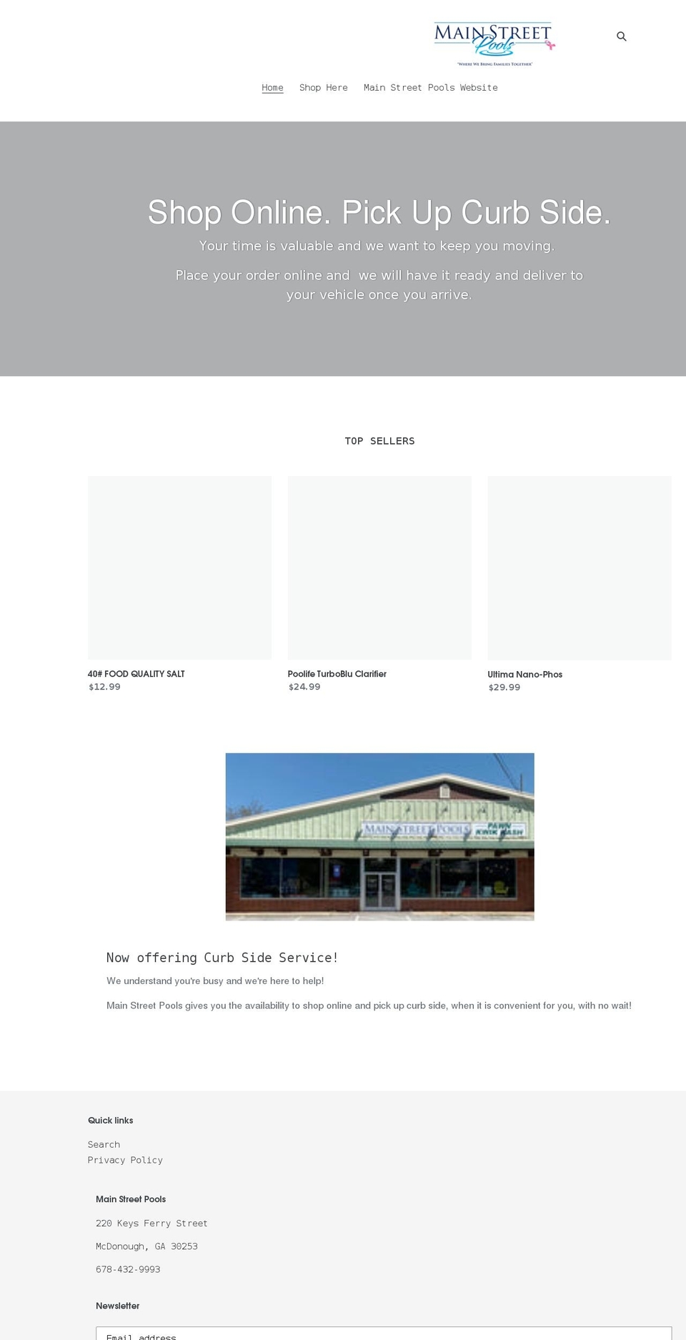 shopmainstreetpools.com shopify website screenshot