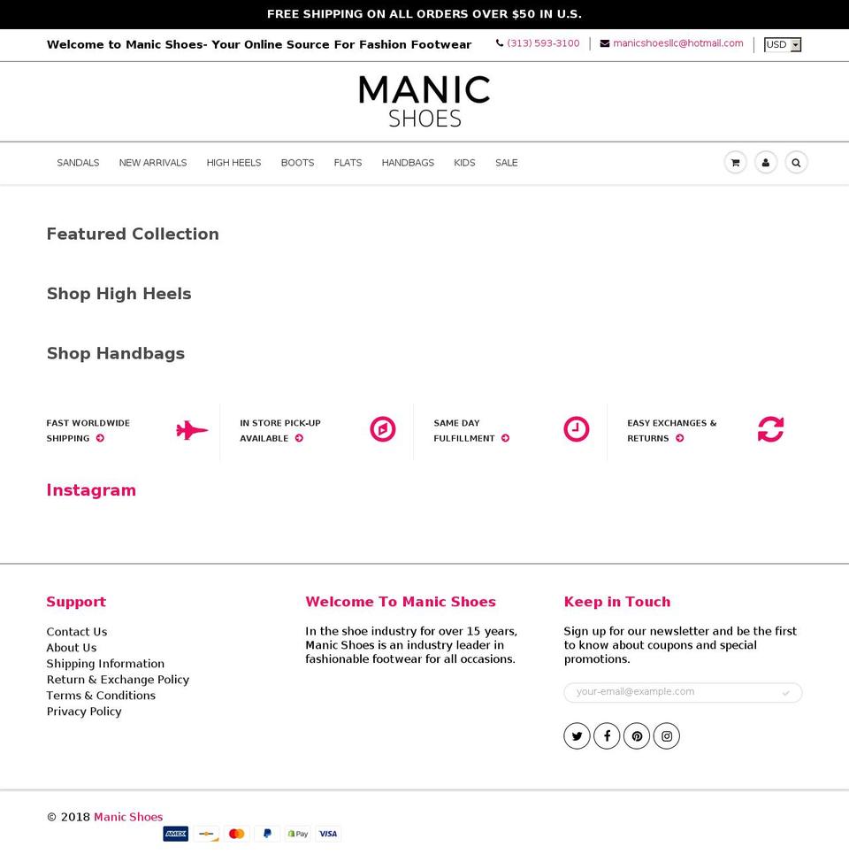 shopmanicshoes.com — Shopify storefront screenshot