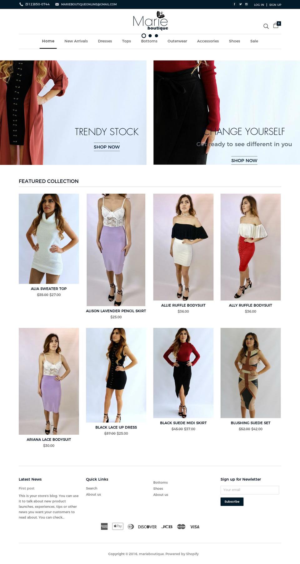 shopmarieboutique.com shopify website screenshot