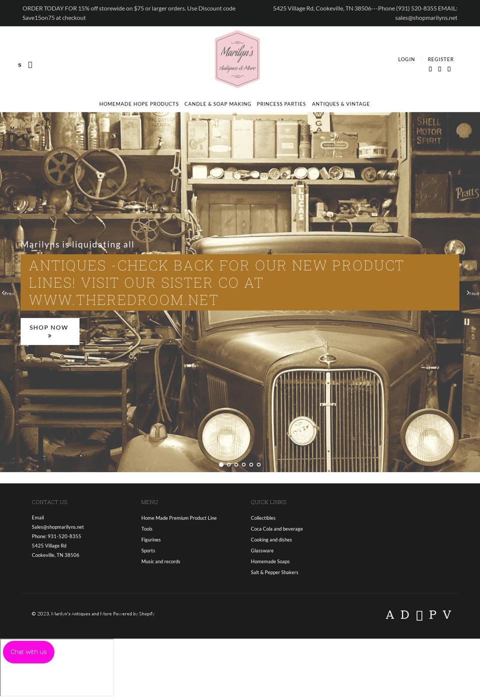 shopmarilyns.net shopify website screenshot