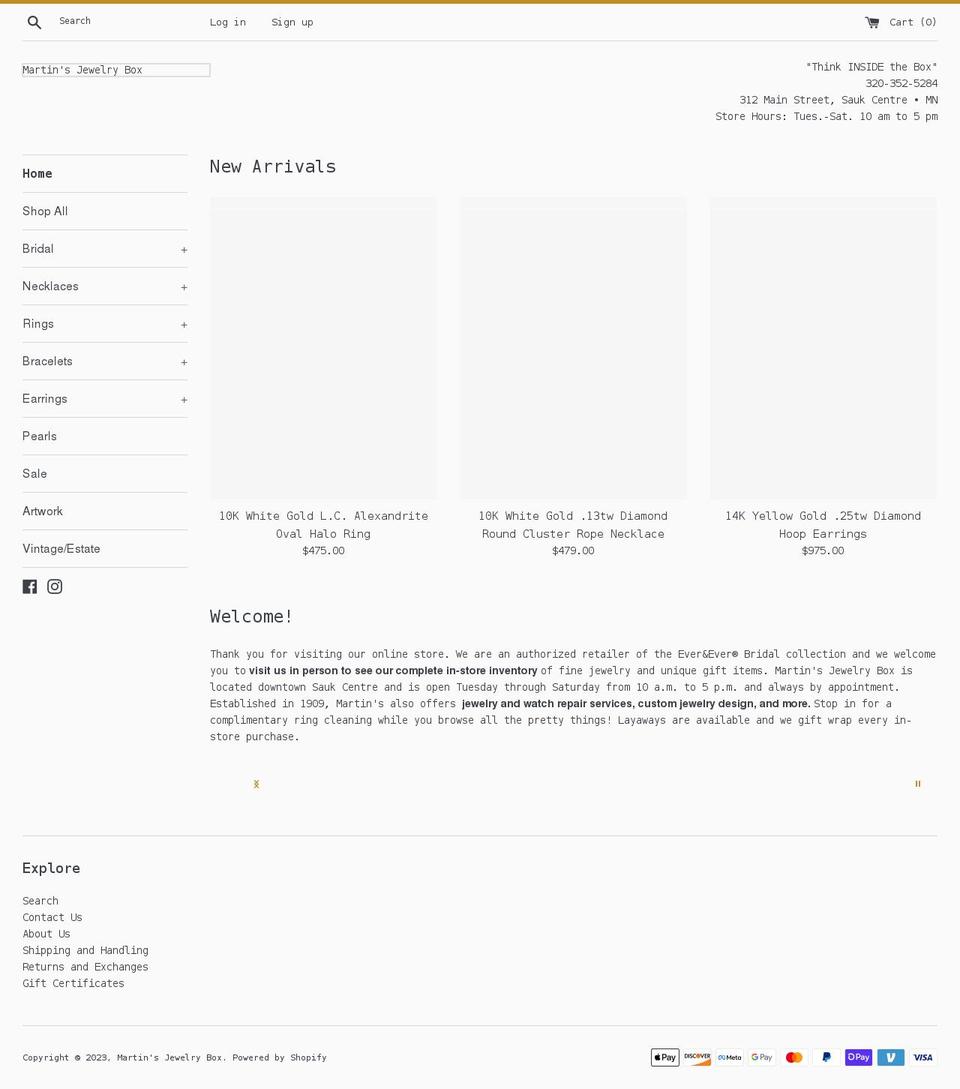 shopmartinsjewelrybox.com shopify website screenshot