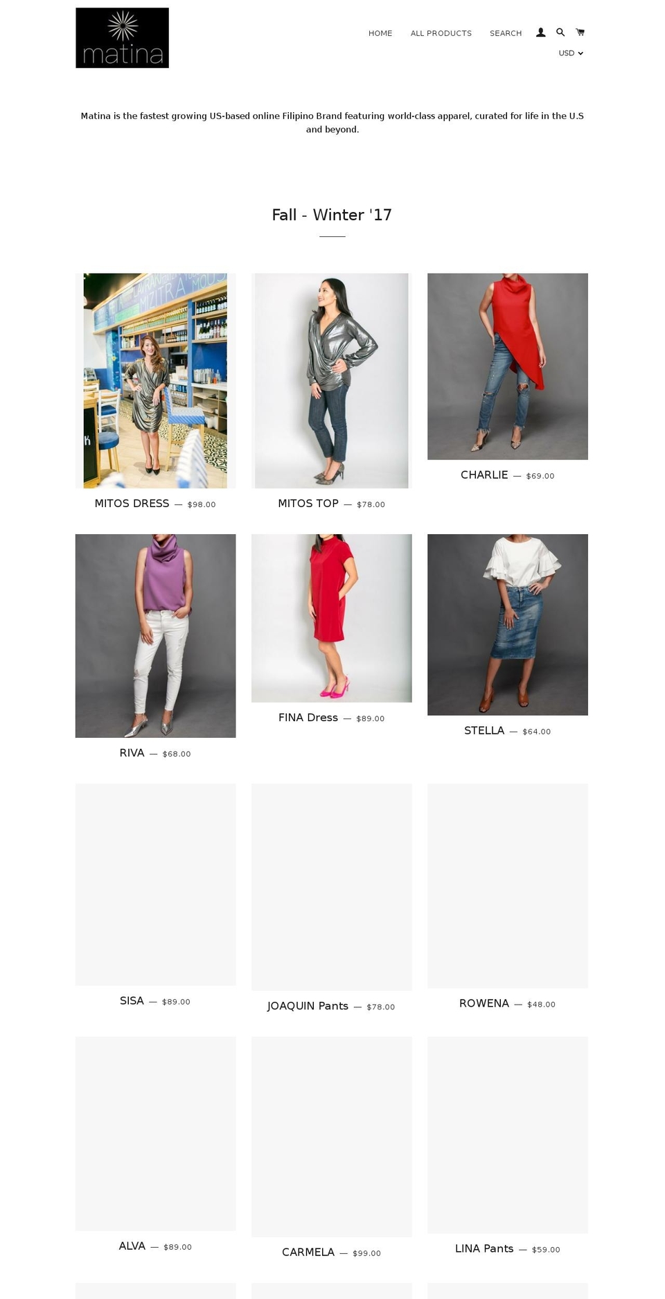 shopmatinainternational.com — Shopify storefront screenshot
