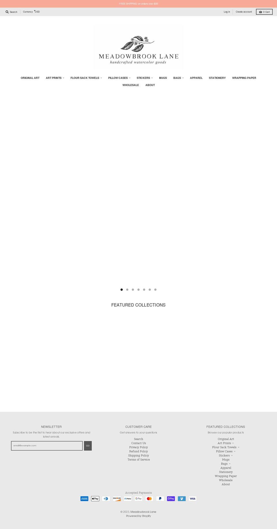 shopmeadowbrooklane.com shopify website screenshot