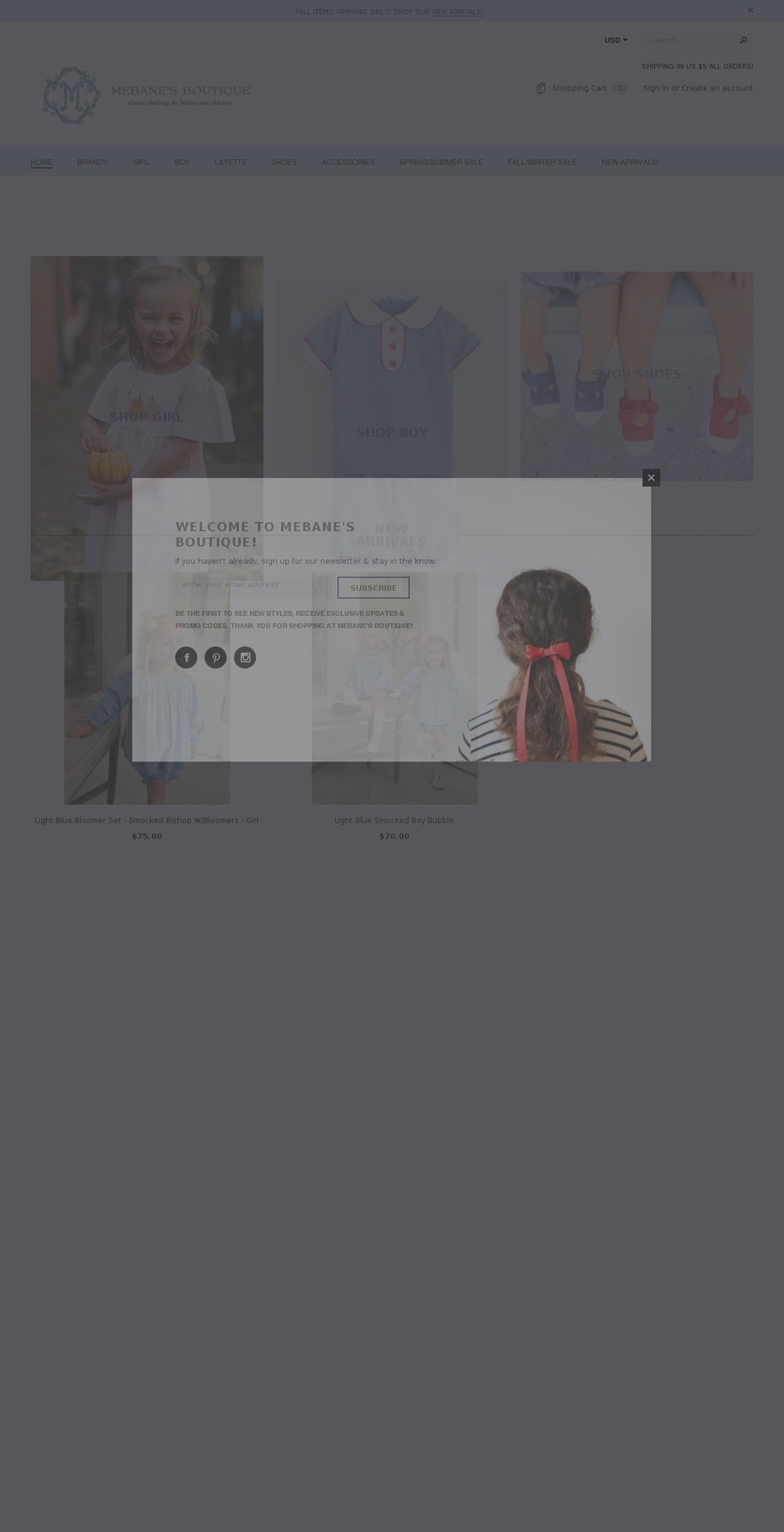 shopmebanesboutique.com — Shopify storefront screenshot