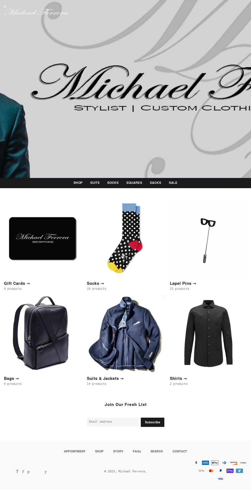 shopmichaelferrera.com shopify website screenshot