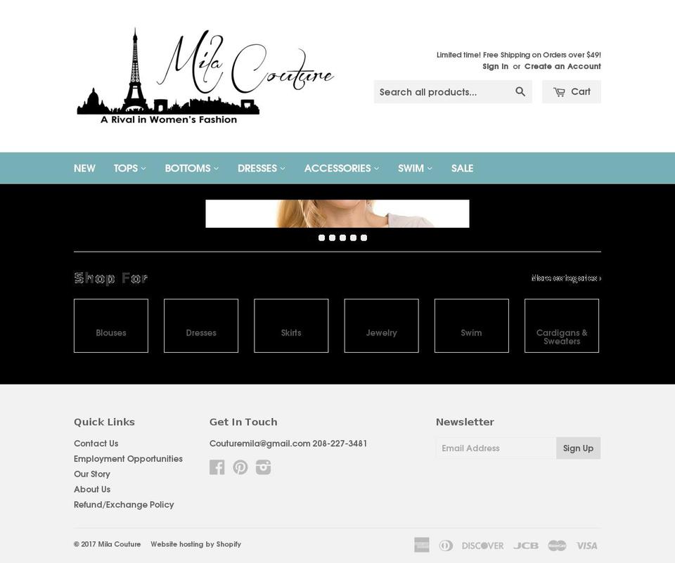 shopmilacouture.com shopify website screenshot