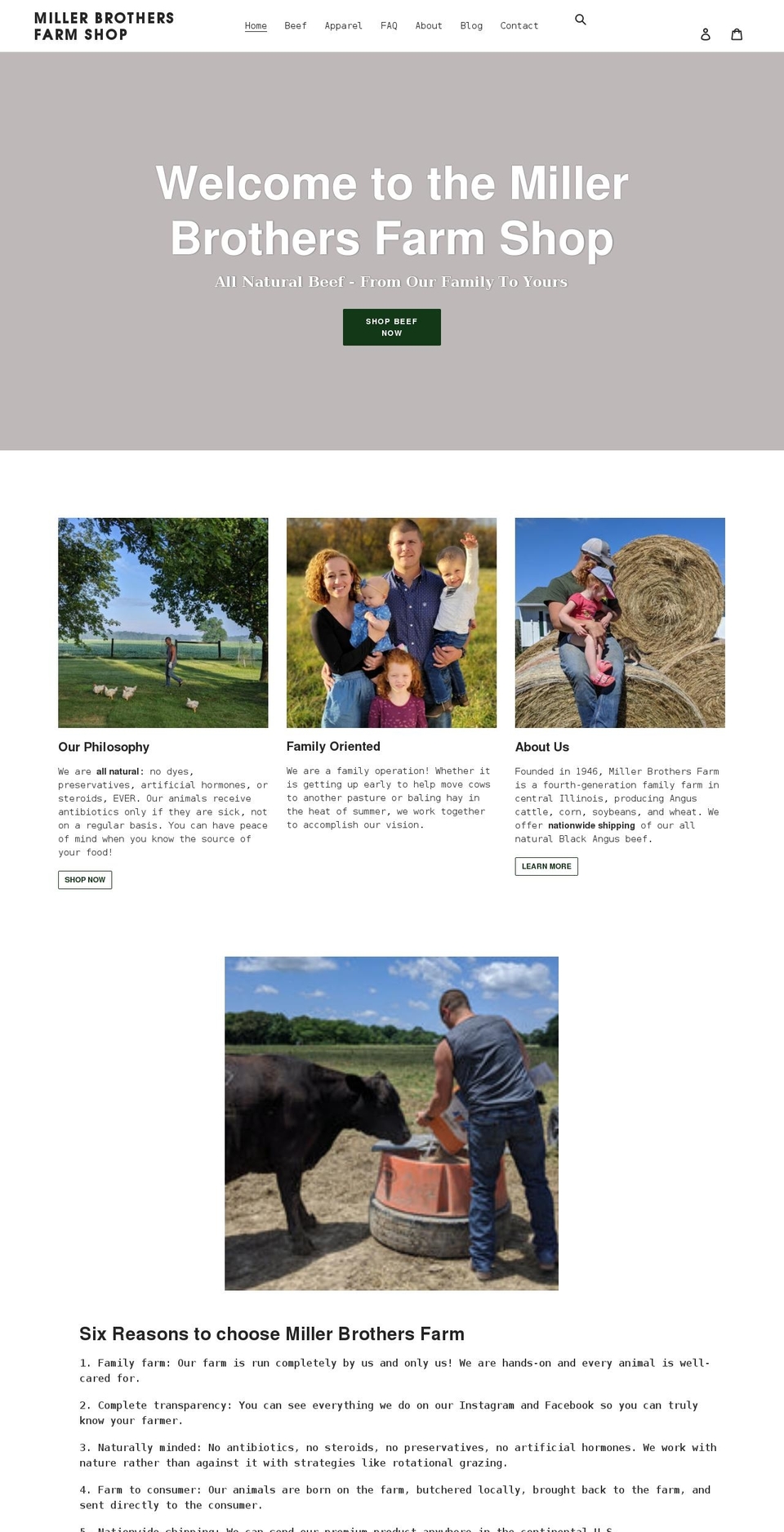 shopmillerbrothersfarm.com shopify website screenshot