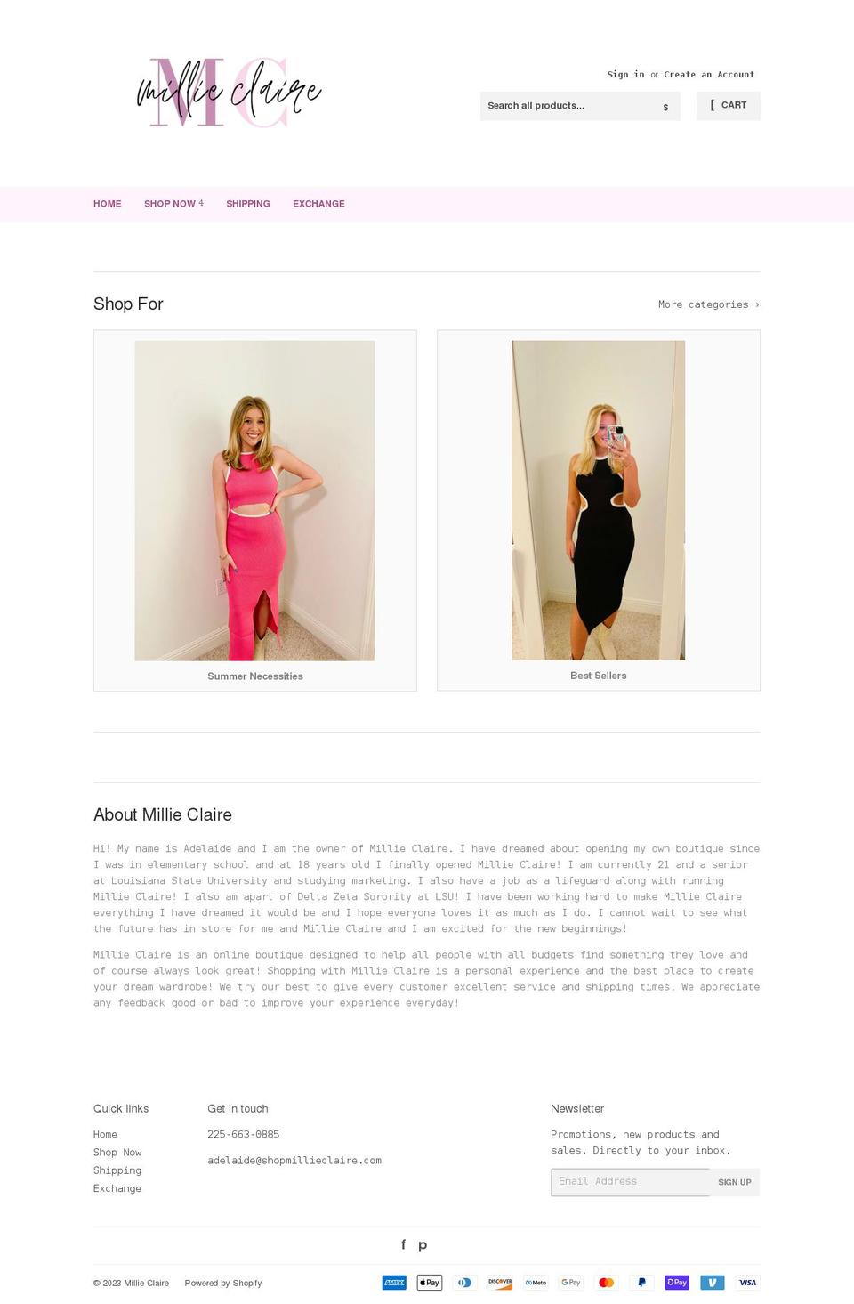 shopmillieclaire.com shopify website screenshot