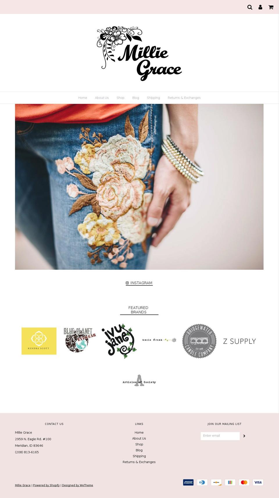 shopmilliegrace.com shopify website screenshot